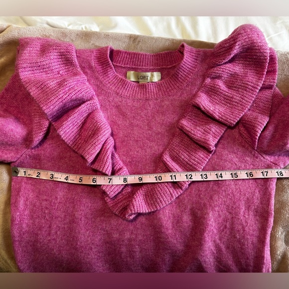 LOFT Fuchsia Pink Ruffle Knit Sweater - Picture 6 of 7